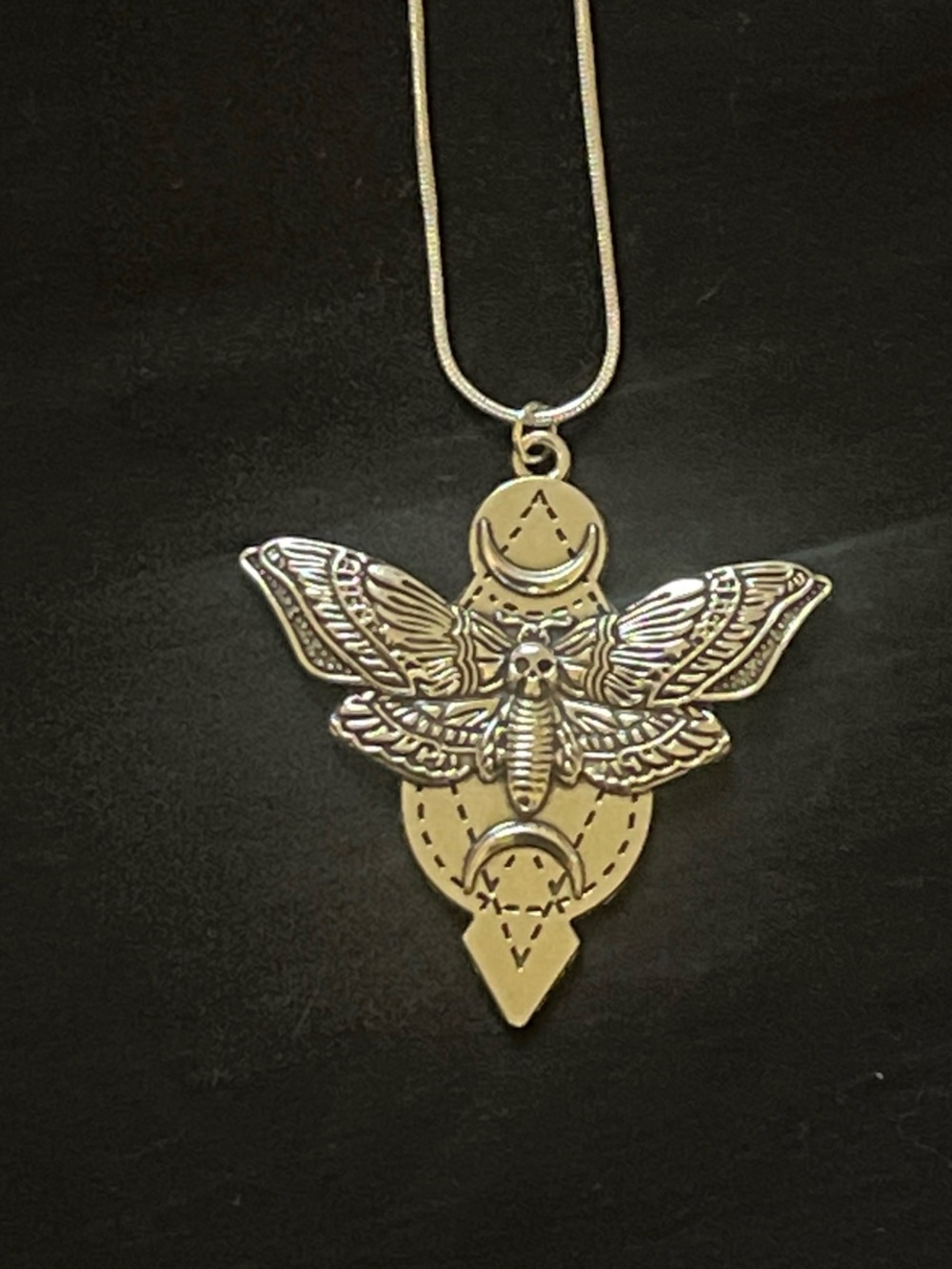 Silver-tone Moth and Crescent Pendant Necklace - Women Jewelry